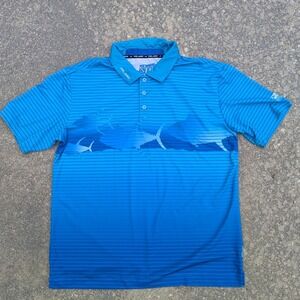 Pelagic Mens Performance Polo Shirt Blue Tuna Fish Graphic UVA UVB Protection XL